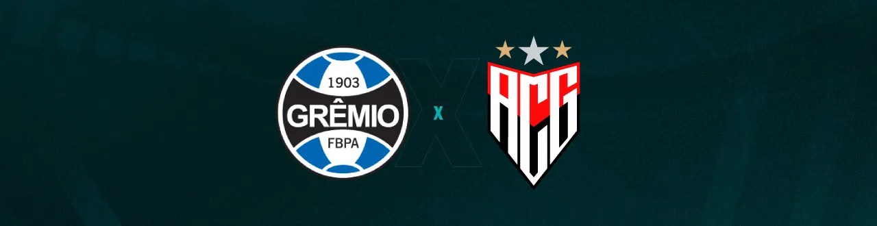 Escudos de Grêmio e Atlético-GO, que duelam pelo Brasileirão