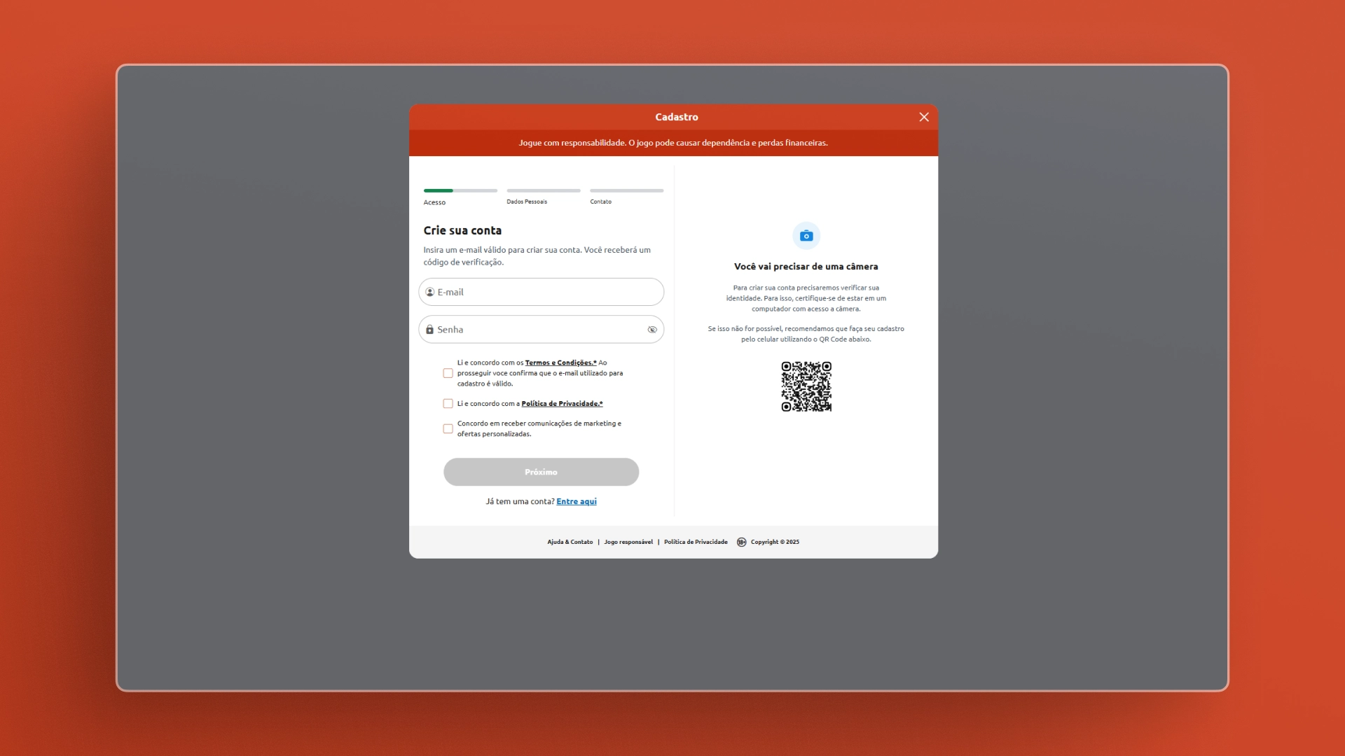 imagem Crie Suas Credenciais de Acesso betboo