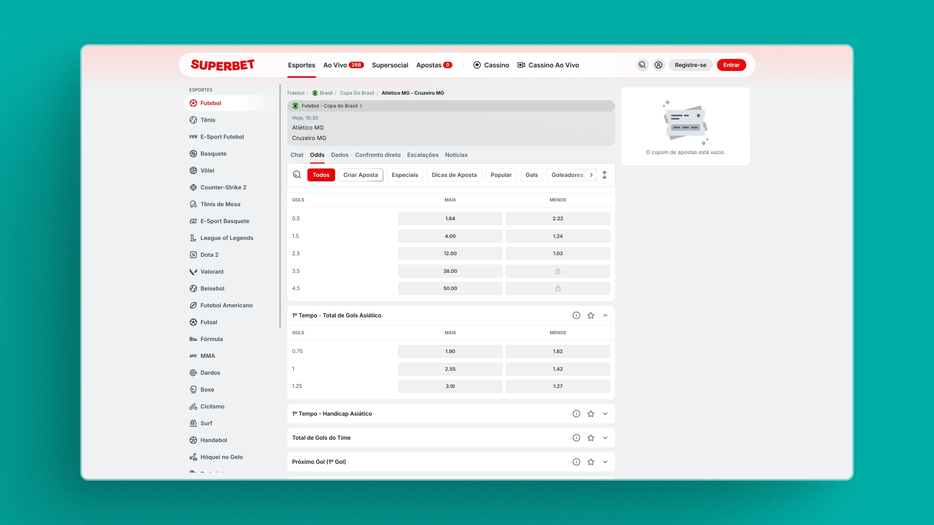 imagem Resultado Final & Total de Gols Superbet