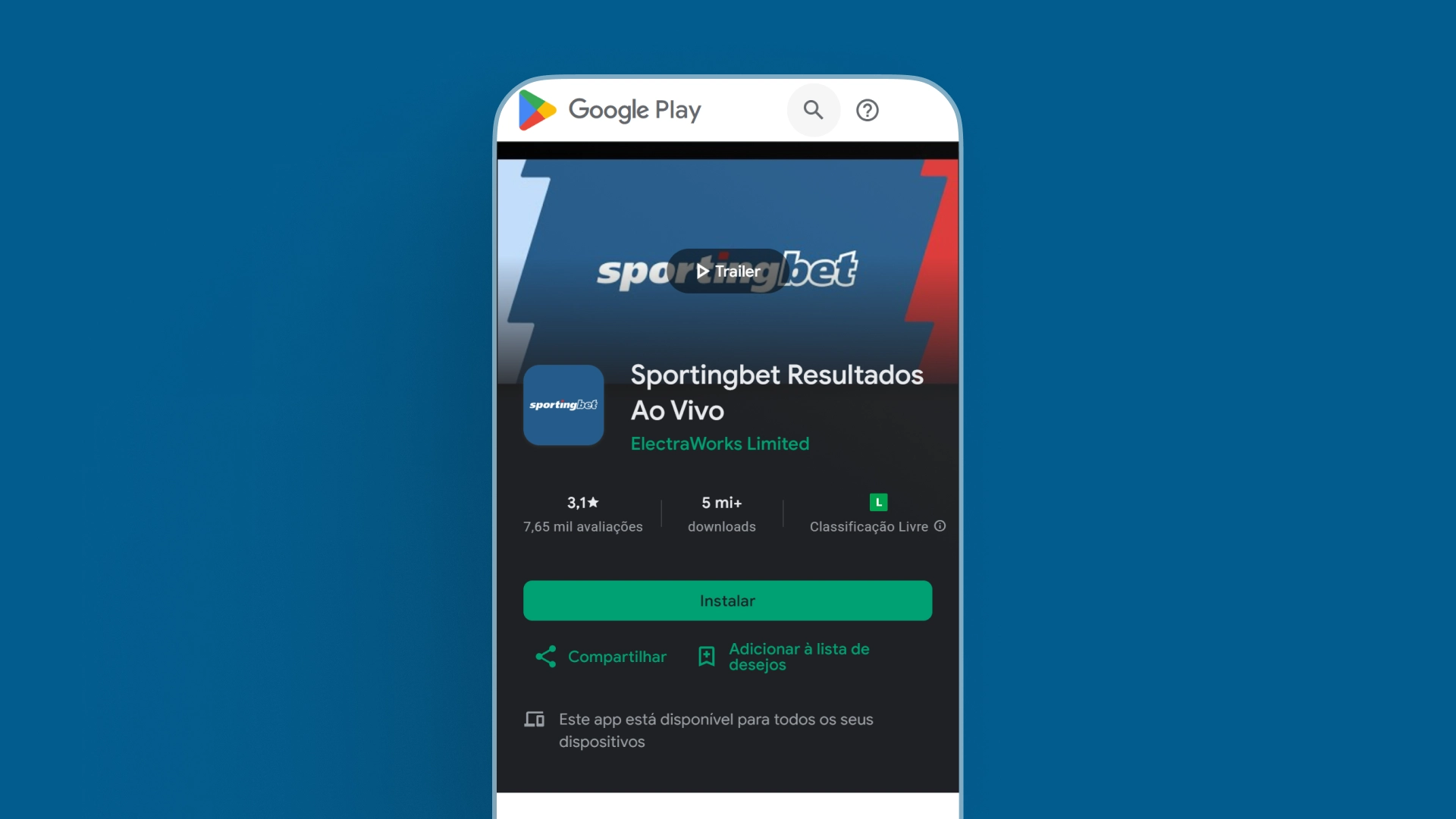 imagem app no Android sportingbet