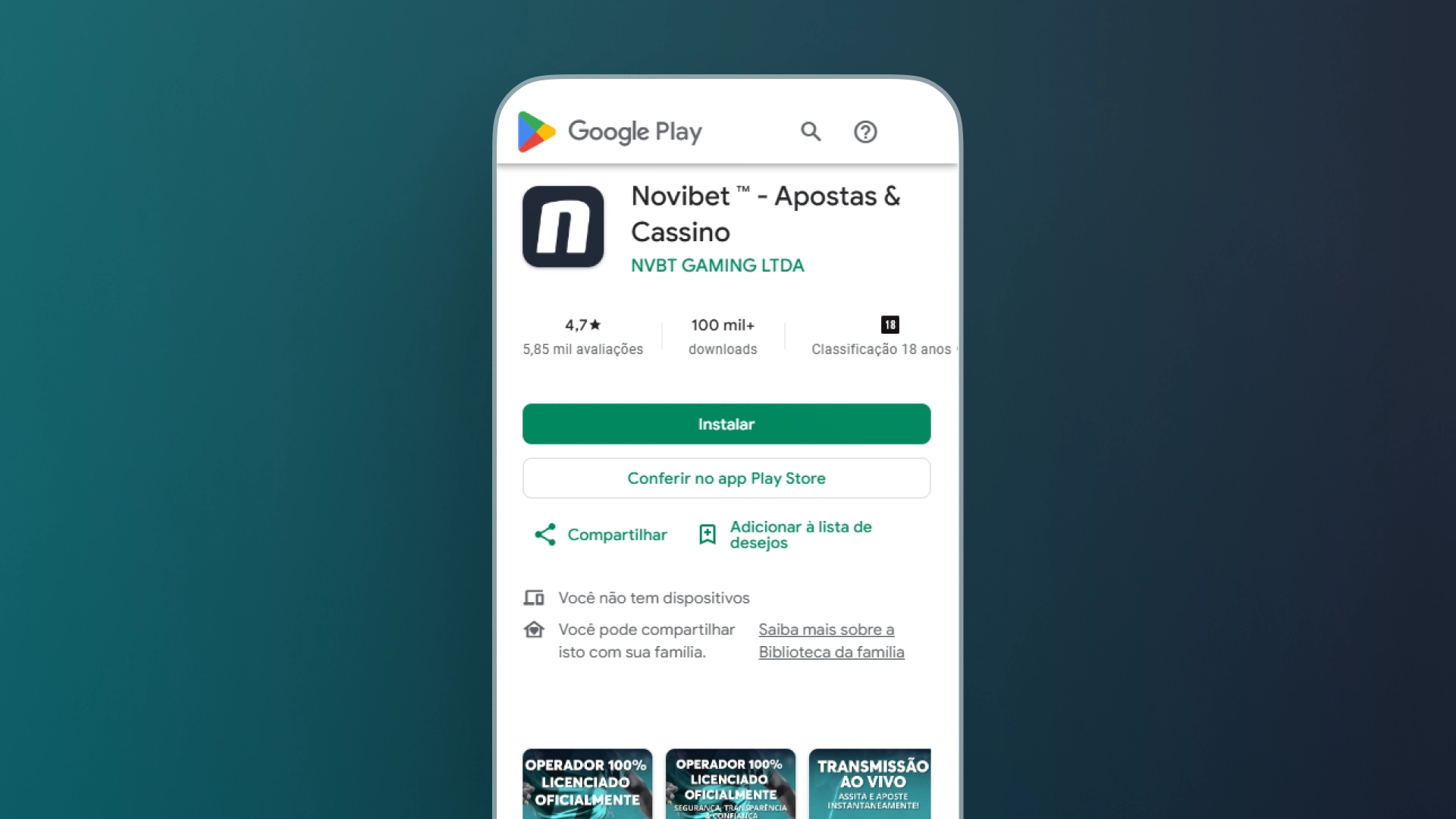 imagem baixar app no Android novibet