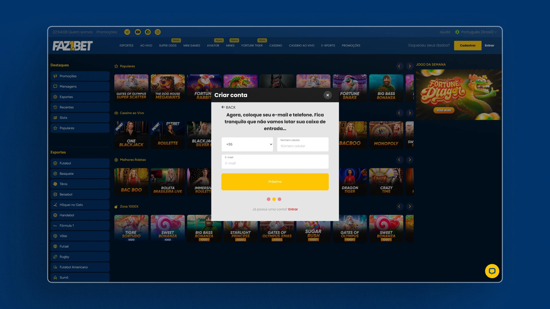 imagem cadastro 2 Faz1Bet