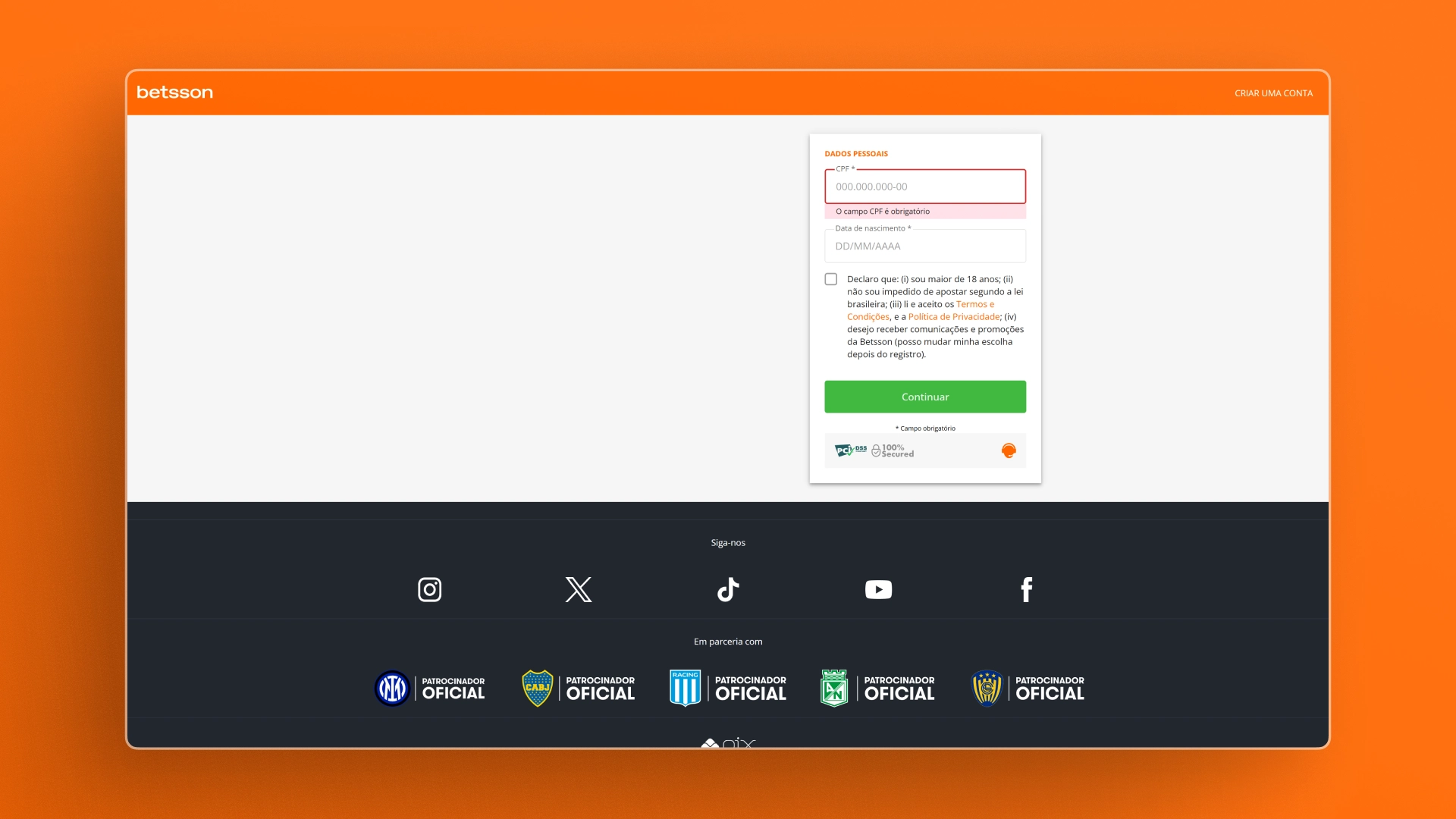 imagem cadastro passo 02 Betsson