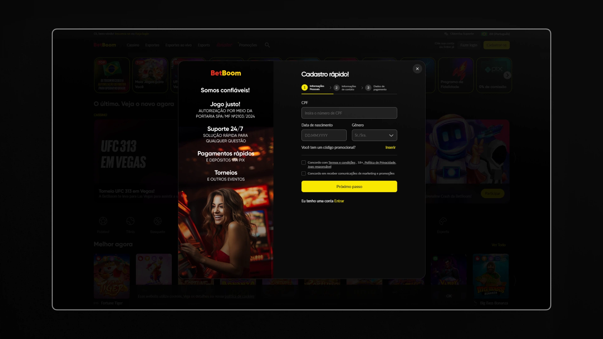 imagem cadastro passo 02 betboom