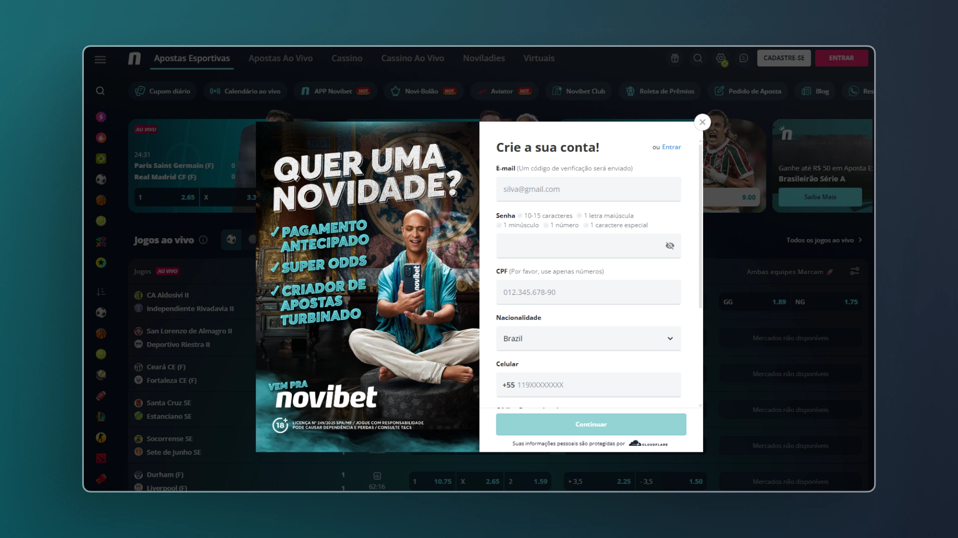 imagem cadastro passo 02 novibet