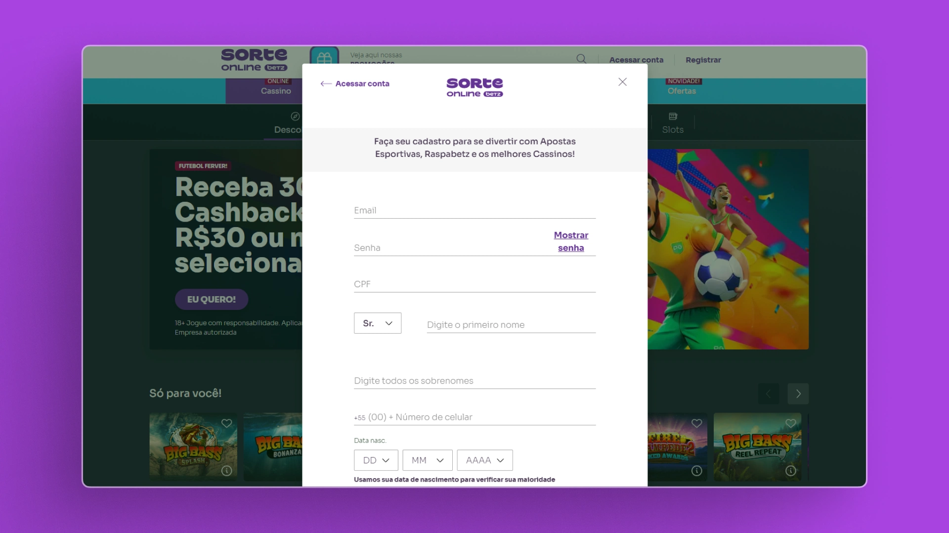 imagem cadastro passo 02 sorte online