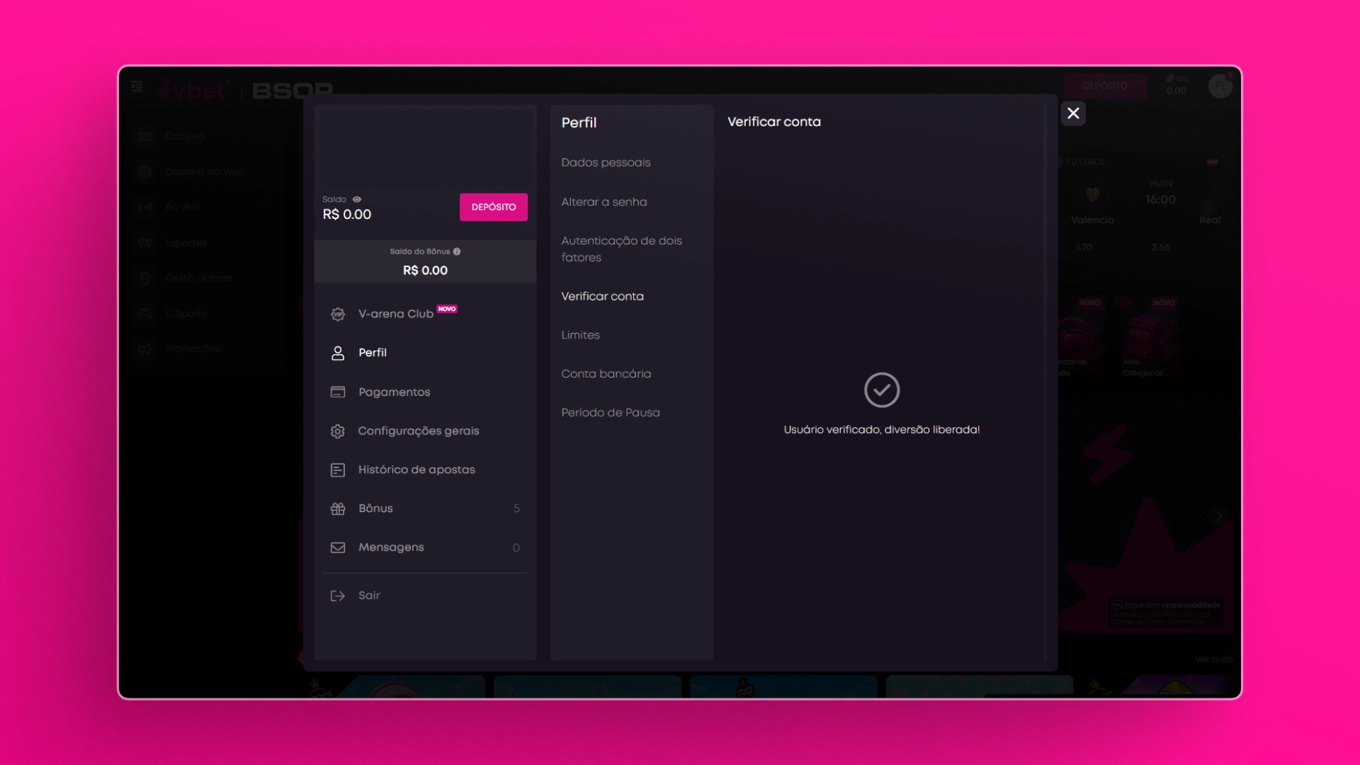 imagem cadastro passo verificação vbet