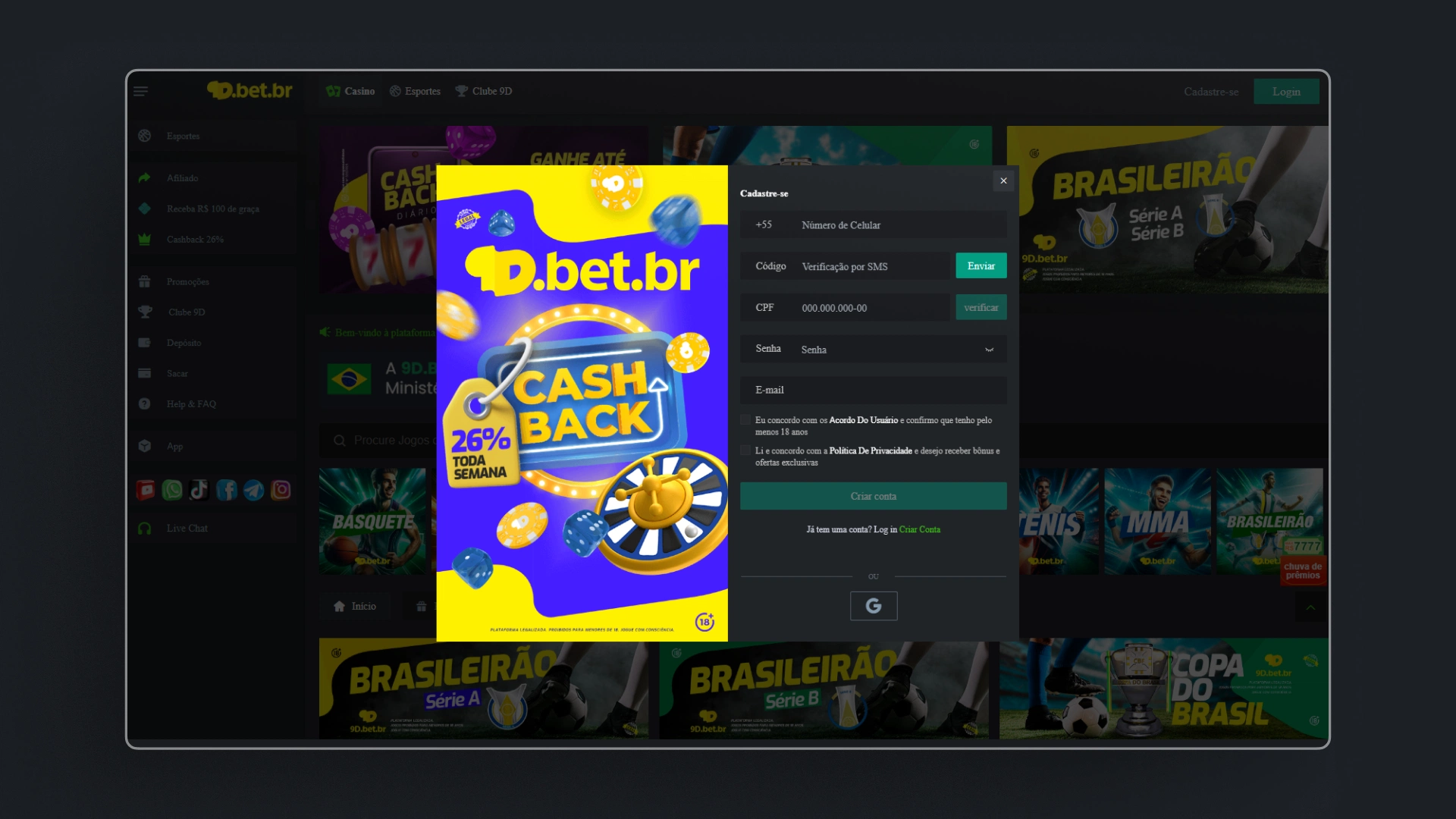 imagem cadastro 2 9dBet