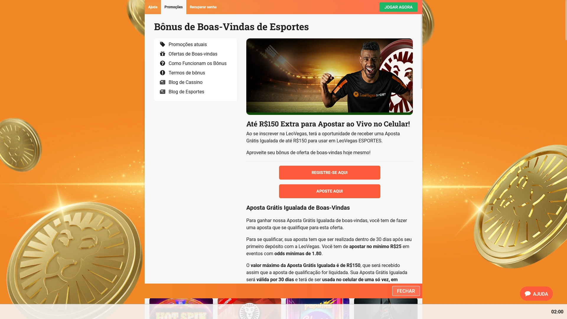 APOSTE EM EVENTOS AO VIVO E GANHE FREE BET