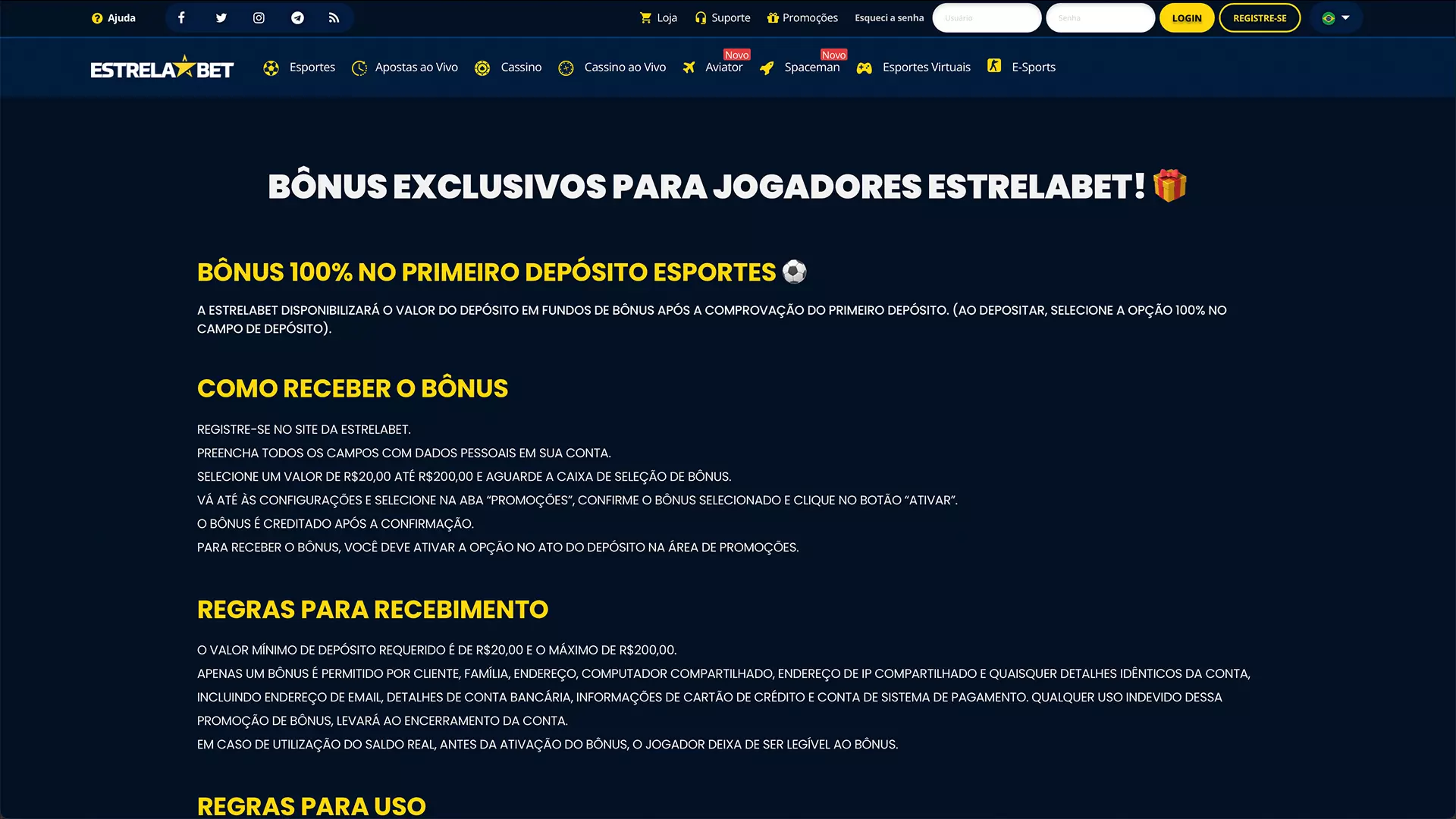 Use o cupom Estrela Bet - Bônus de 100% até R$200