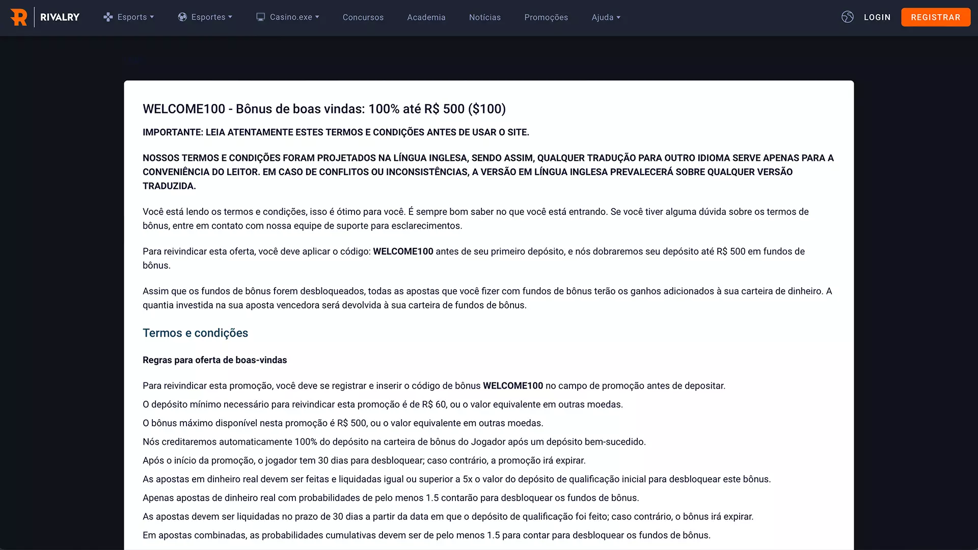 Rivalry Brasil 2023 - Apostas e Bônus de Cadastro até R$500