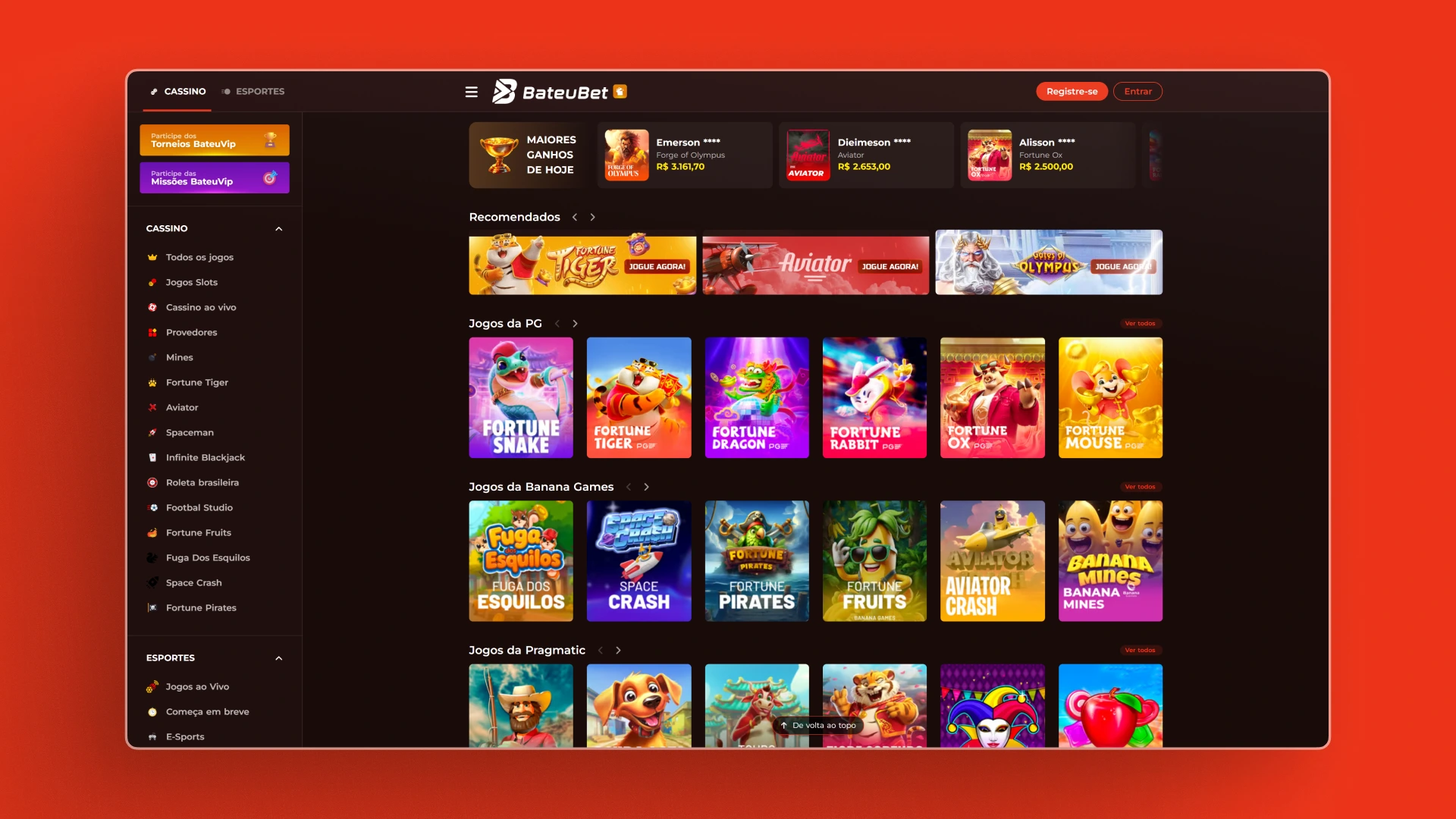 imagem home do cassino bateubet