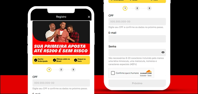 Imagem mostra celulares abertos na página de cadastro da KTO