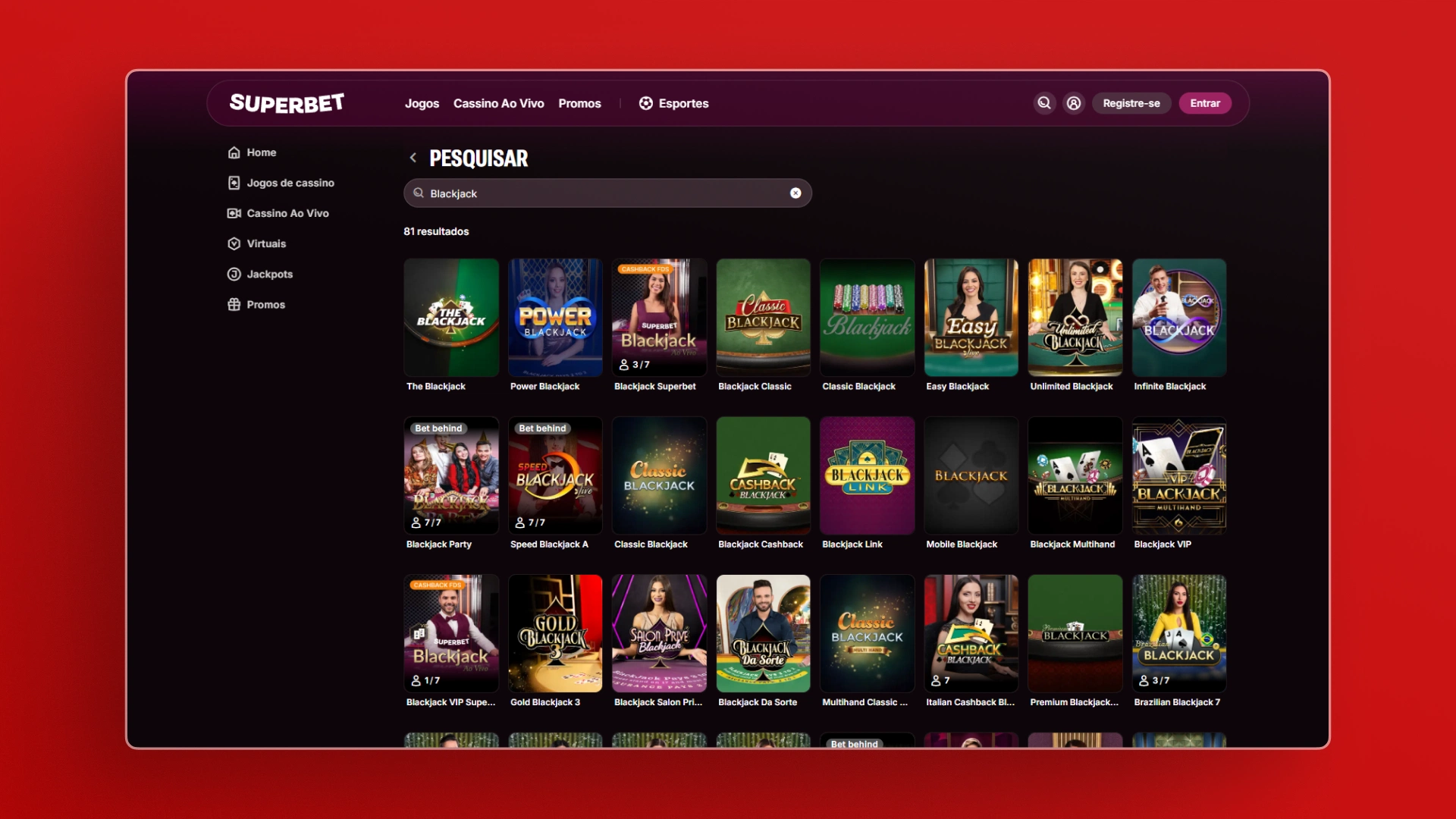 imagem ilustrativa blackjack superbet