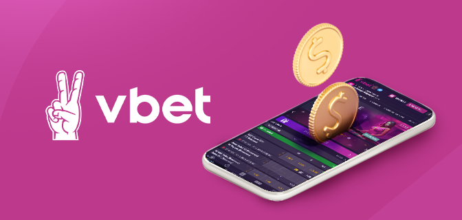 Imagem mostra smartphone com moedas ao lado da logomarca da Vbet