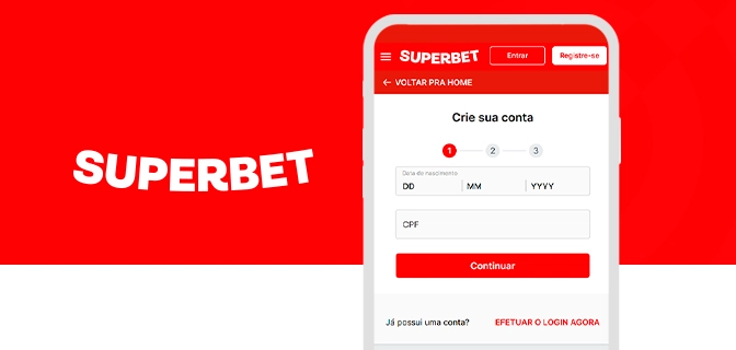 Imagem mostra smartphone aberto na Superbet ao lado da logomarca da casa