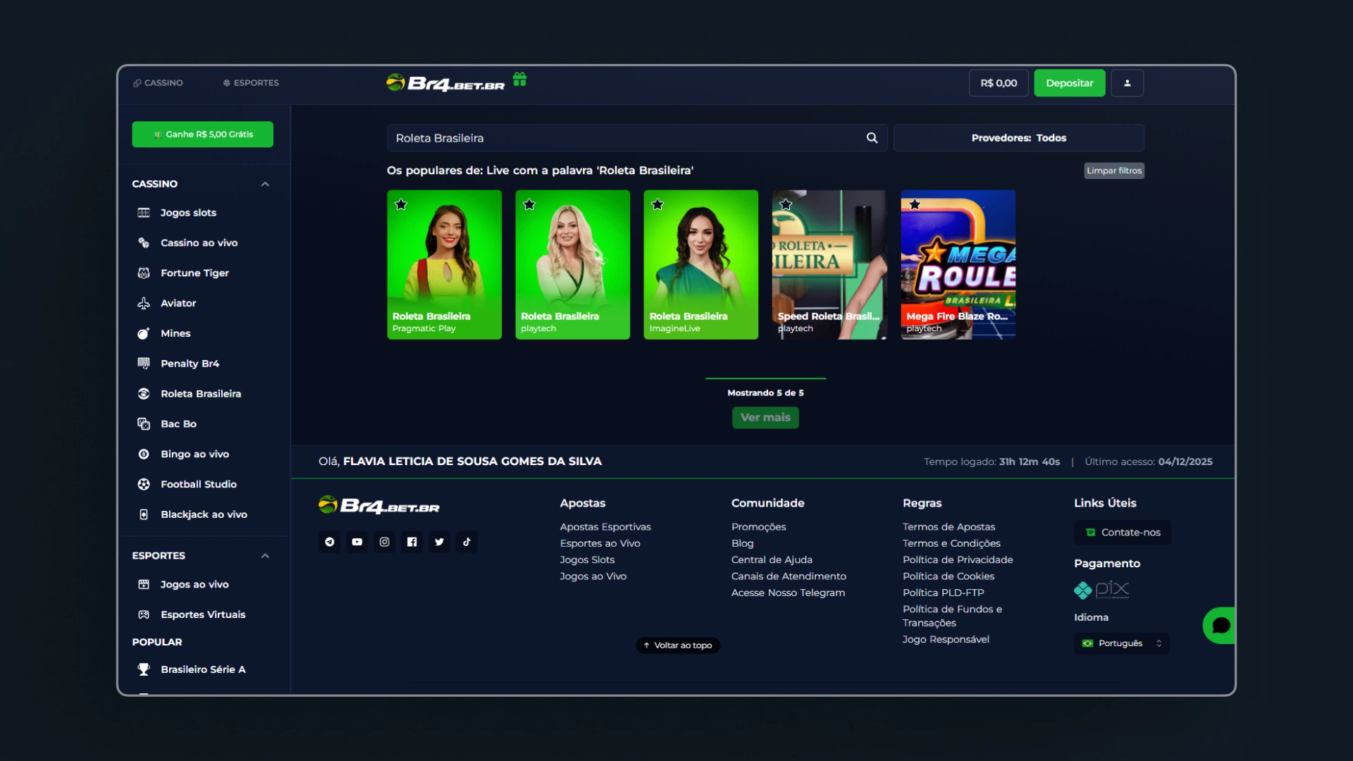 imagem ilustrativa roleta brasileira br4bet