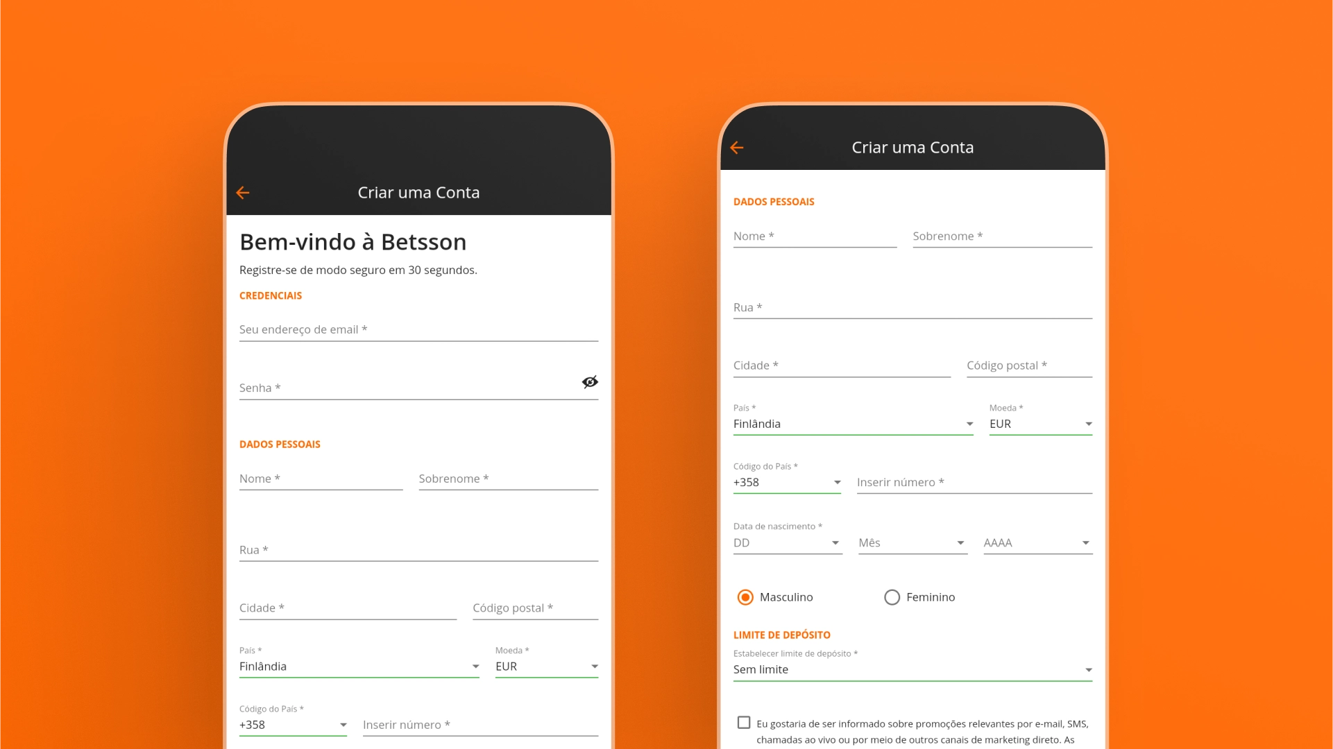 imagem mobile passos cadastro Betsson