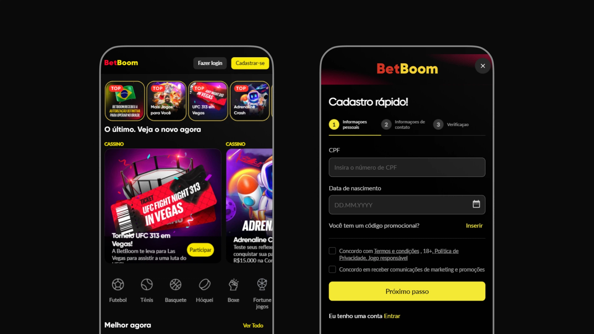 imagem mobile passos cadastro betboom