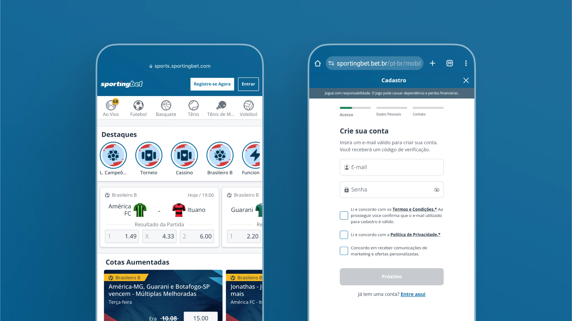 imagem mobile passos cadastro sportingbet