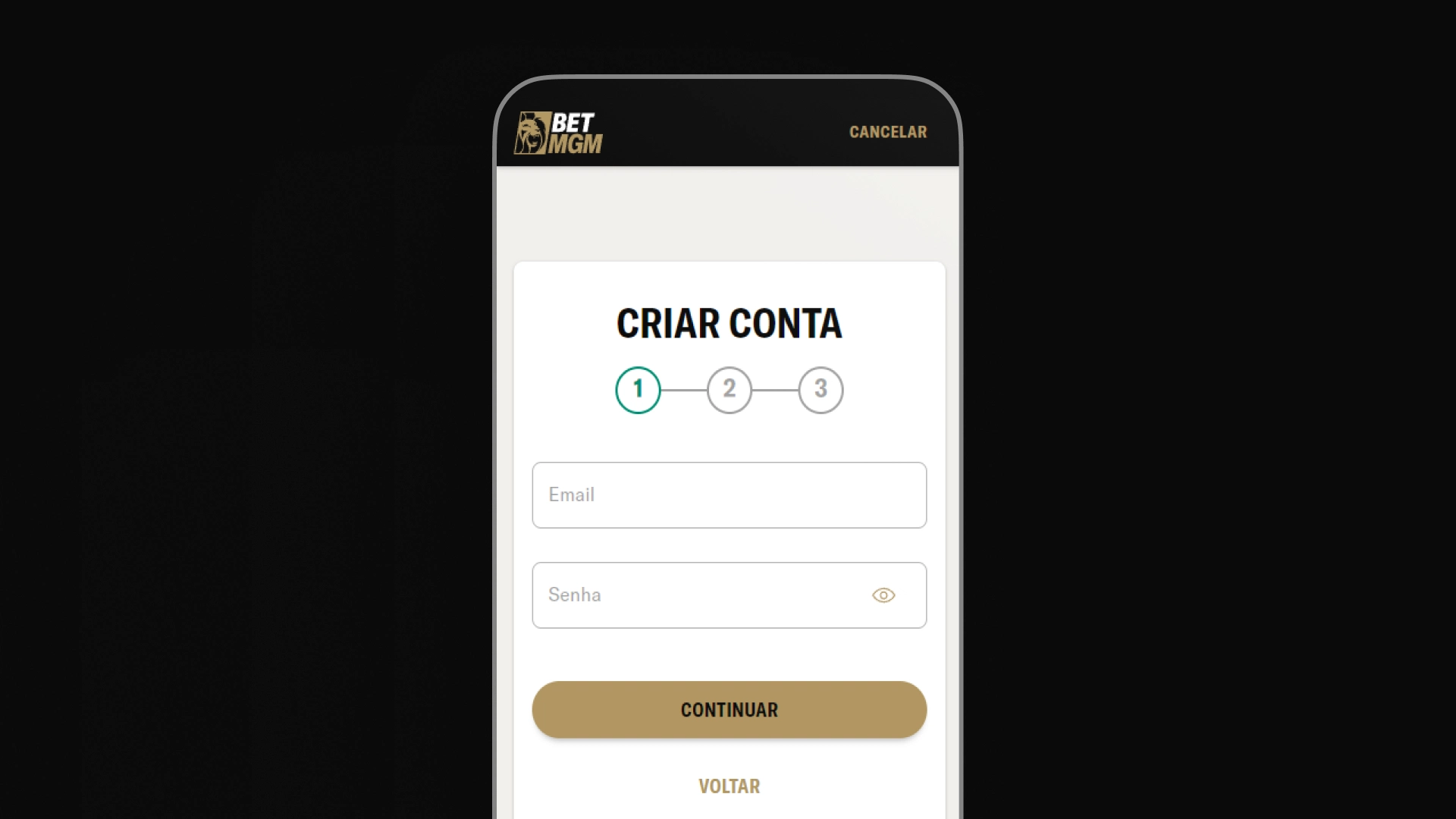 imagem mockup cadastro mobile app betmgm