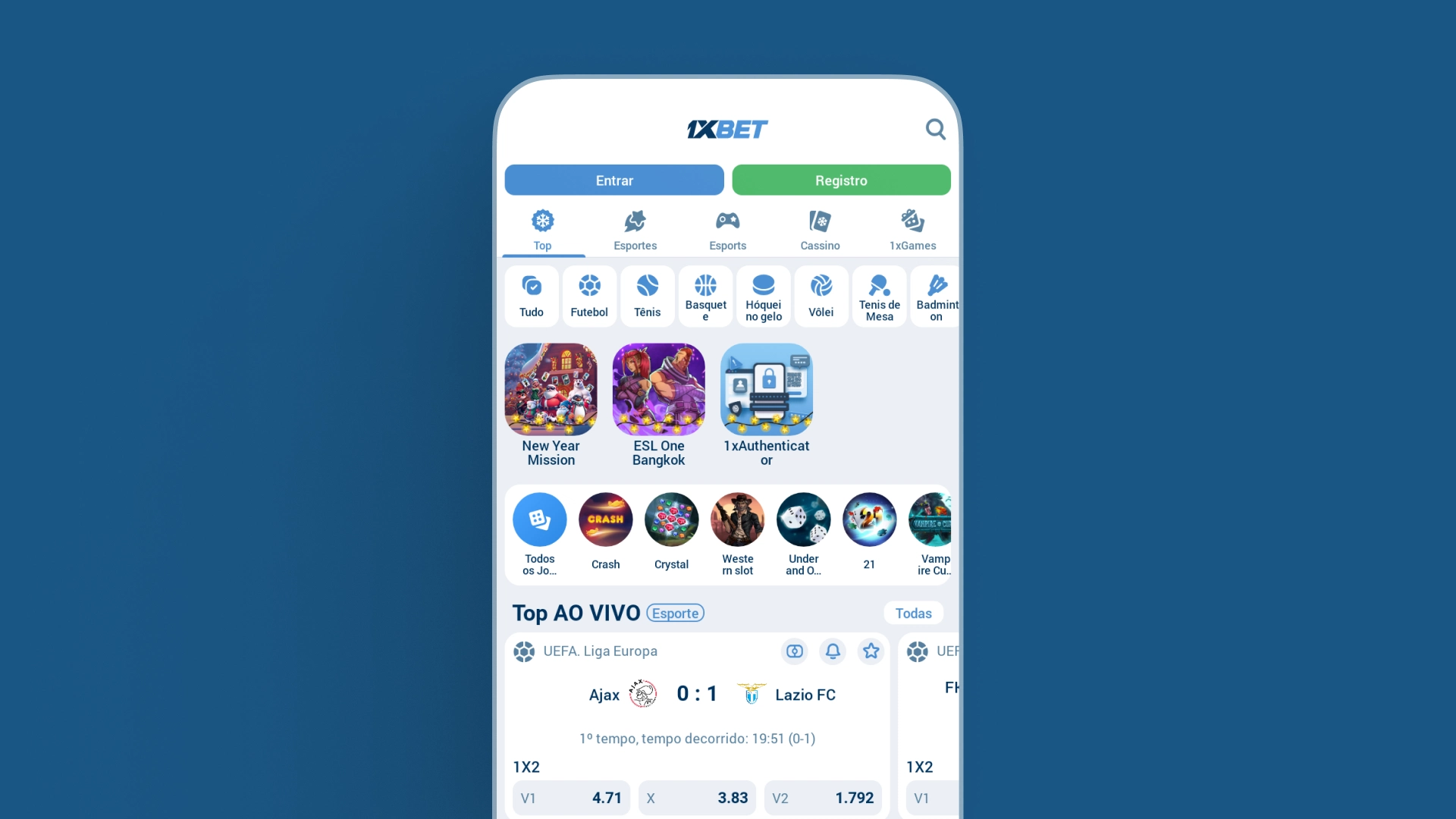 imagem mockup mobile app 1xbet