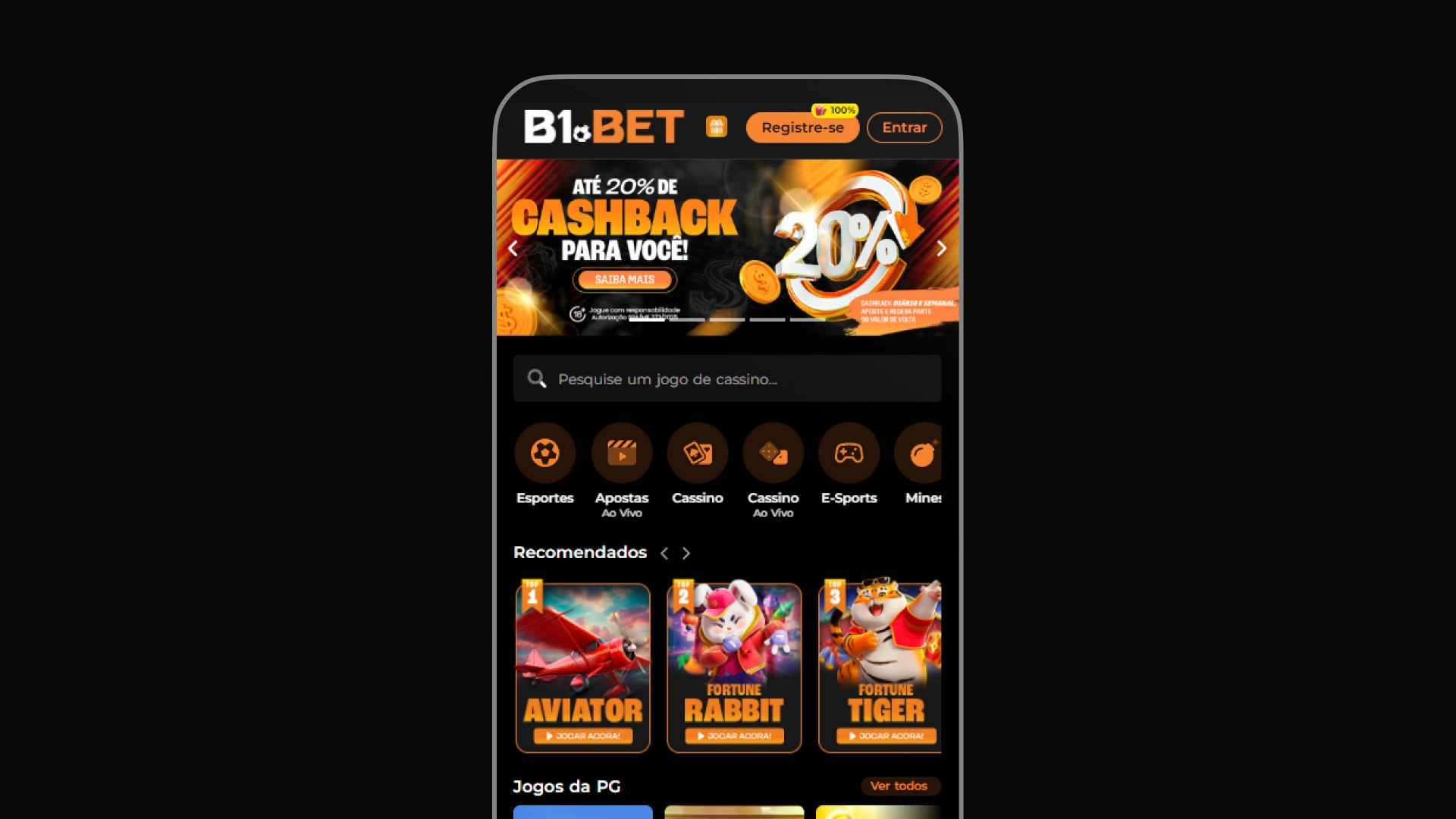 imagem mockup mobile app B1Bet