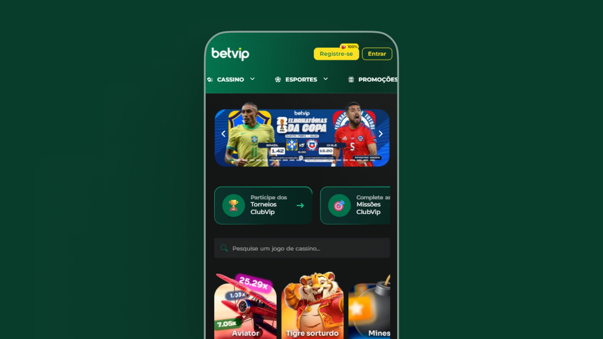 imagem mockup mobile app Betvip