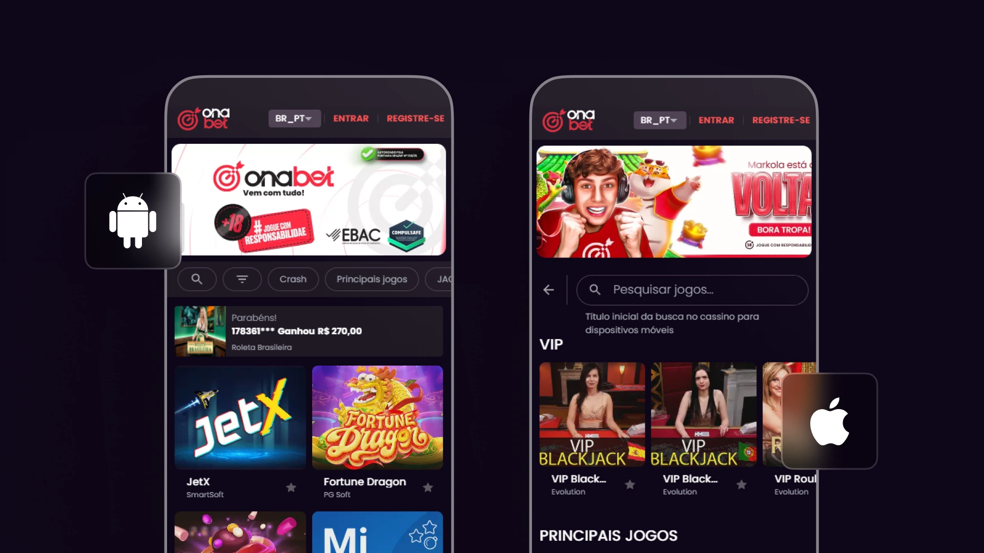 imagem mockup mobile app onabet