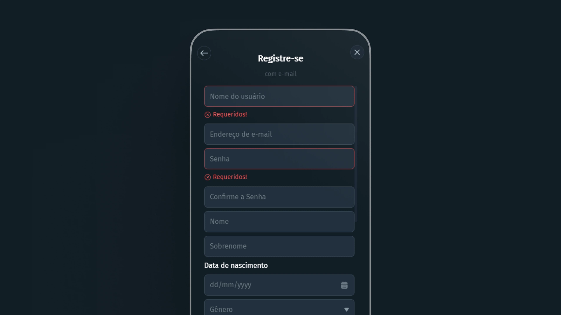 imagem mockup mobile cadastro app CGG