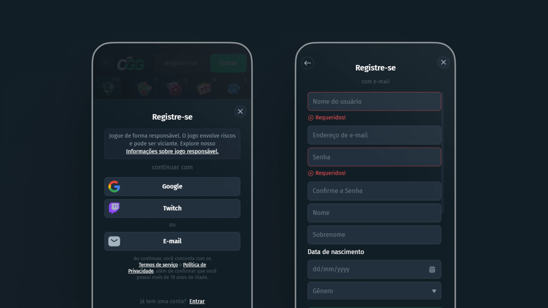 imagem mockup mobile cadastro app CGG