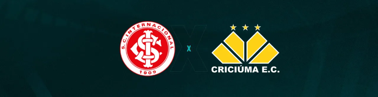 Escudos de Internacional e Criciúma, que se enfrentam pelo Brasileirão