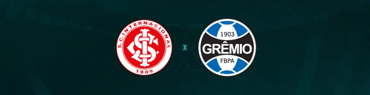 Escudos de Internacional e Grêmio, que fazem o clássico Gre-Nal pelo Brasileirão