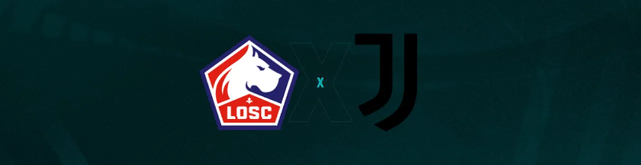 Escudos de Lille e Juventus, que se enfrentam pela Champions League