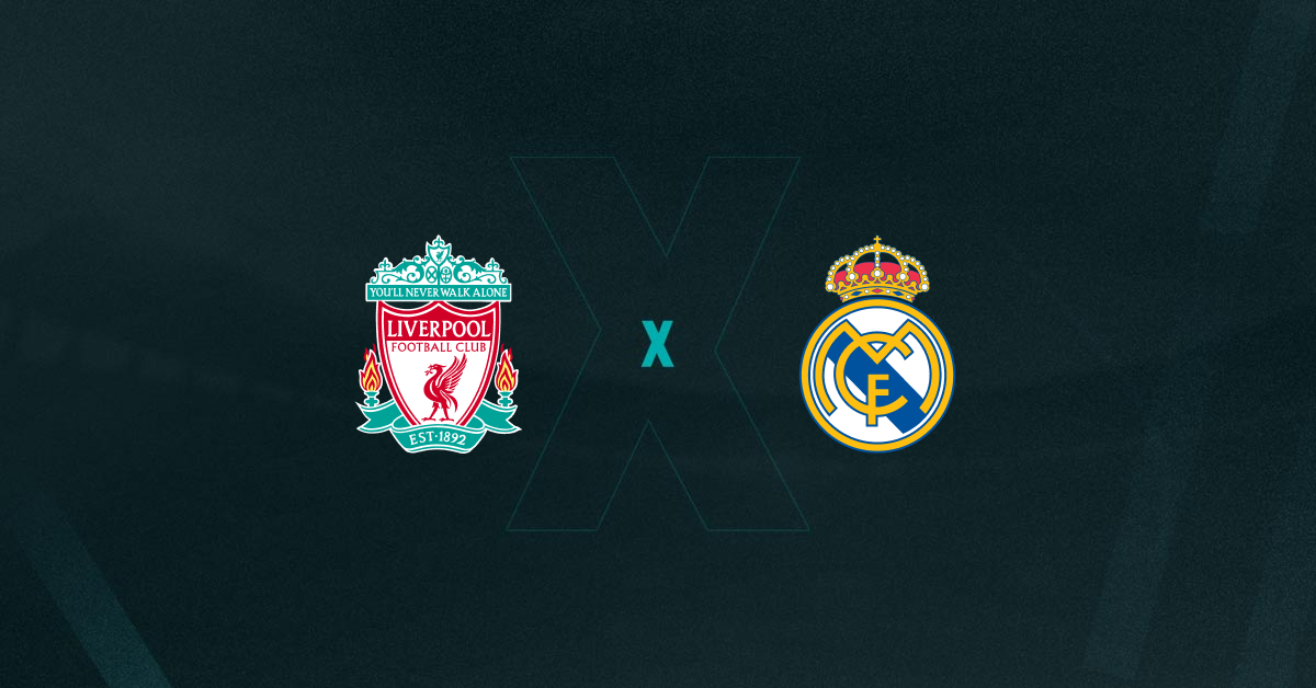 Escudos de Liverpool e Real Madrid, que se enfrentam pela Champions League