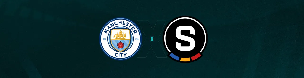 Escudos de Manchester City e Sparta Praga, que duelam pela Champions League