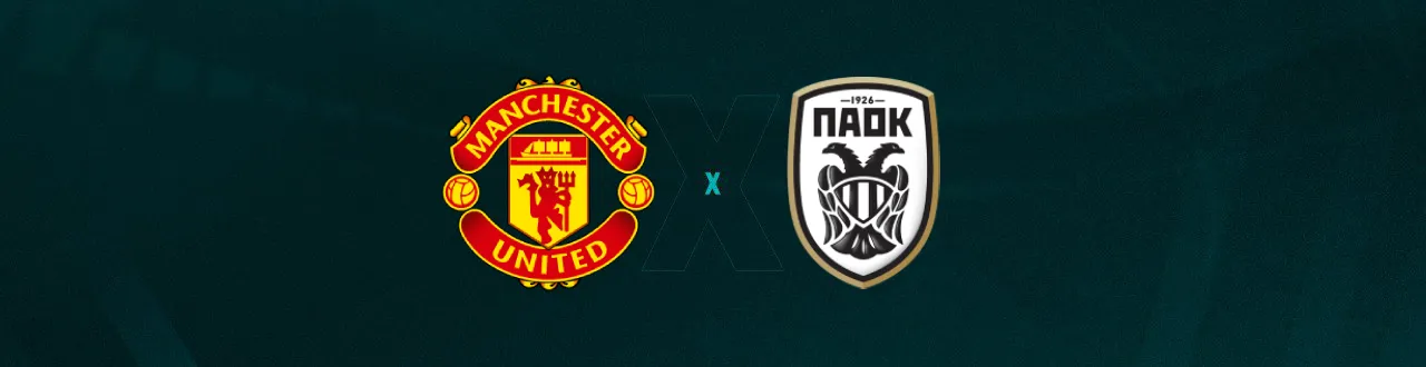 Escudos de Manchester United e PAOK, que duelam pela Europa League