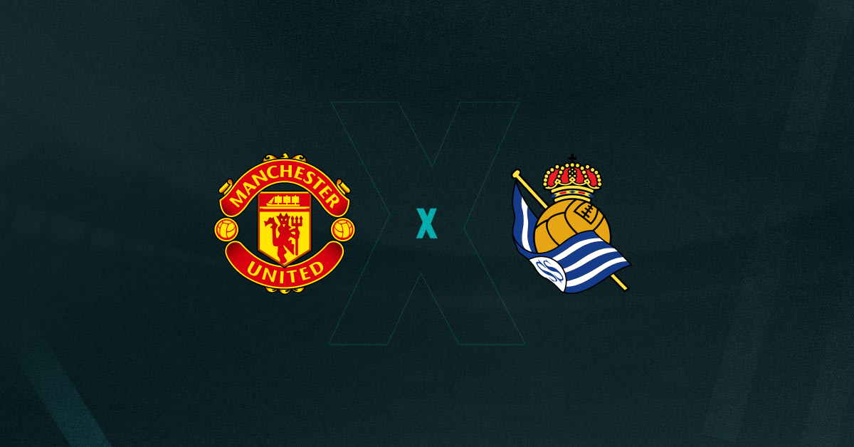 Escudos de Manchester United e Real Sociedad, que duelam pelas oitavas da Europa League