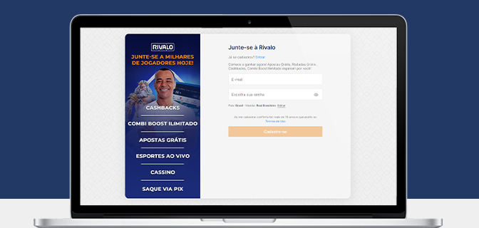 Imagem mostra um notebook aberto na página de cadastro da Rivalo