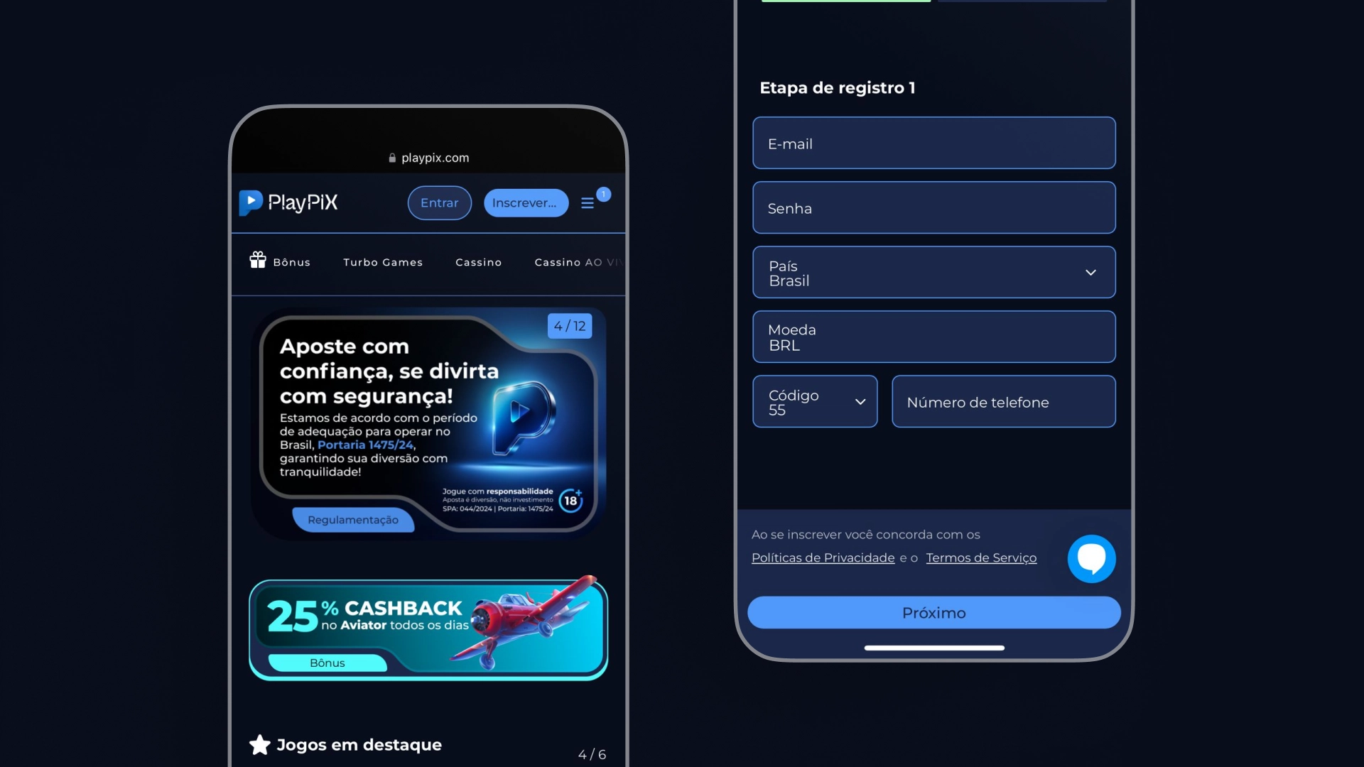 mockup mobile cadastro playpix