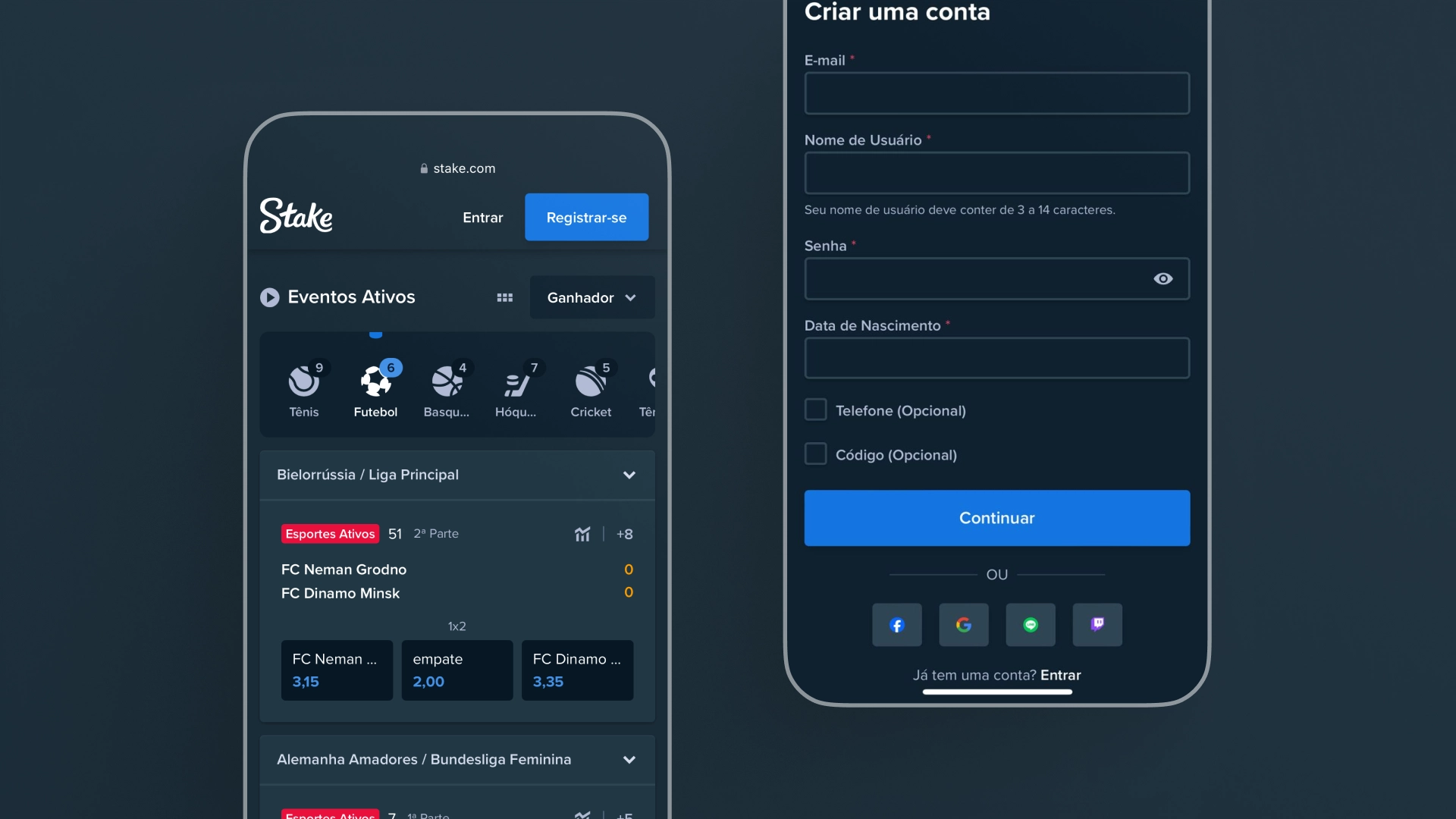 mockup mobile como se cadastrar stake