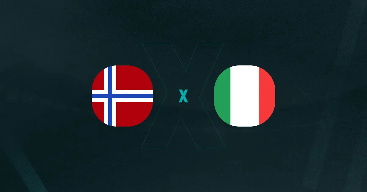 Escudos de Noruega e Itália, que se enfrentam pelas Eliminatórias Europeias