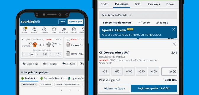 Imagem mostra smartphones abertos na página de apostas da Sportingbet