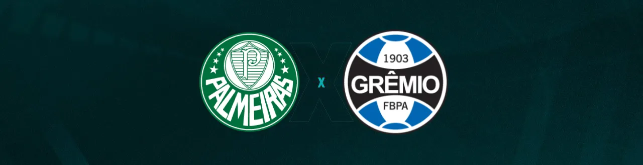 Escudos de Palmeiras e Grêmio, que se enfrentam pelo Brasileirão