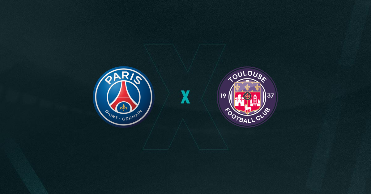 Escudos de PSG e Toulouse, que duelam pelo Campeonato Francês