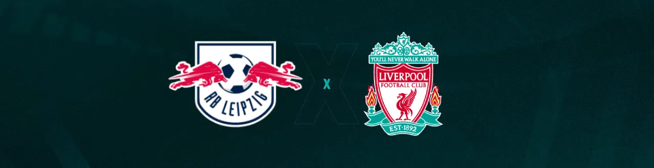 Escudos de RB Leipzig e Liverpool, que se enfrentam pela Champions League