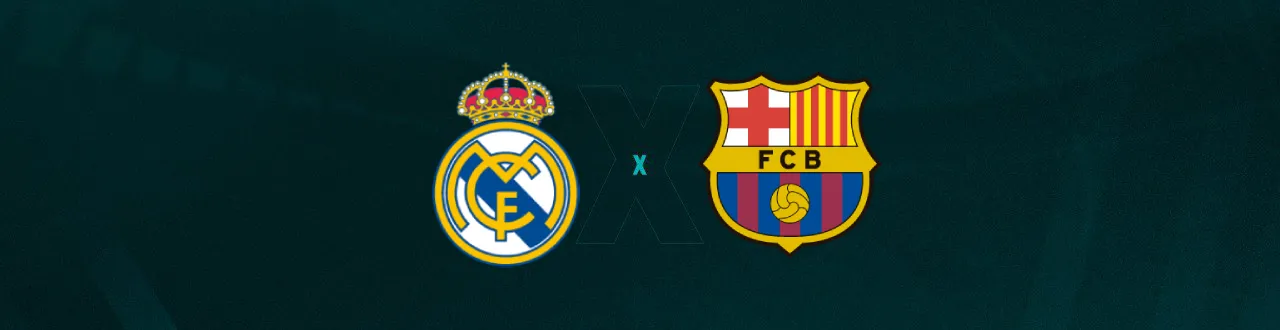 Escudos de Real Madrid e Barcelona, que fazem o EL Clásico pela La Liga