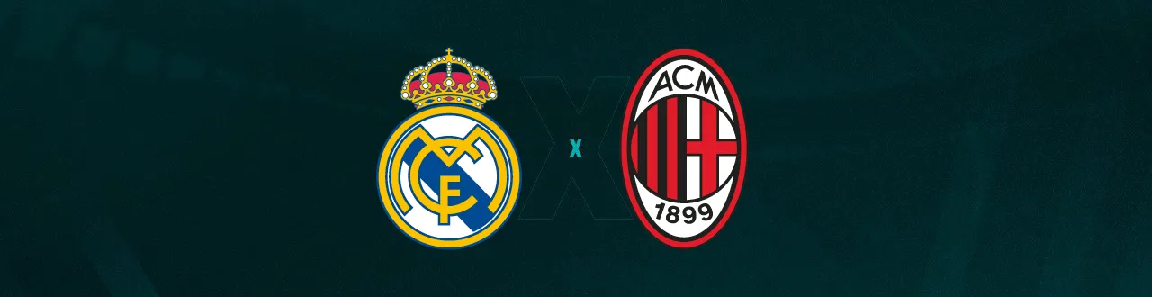 Escudos de Real Madrid e Milan, que duelam pela Champions League