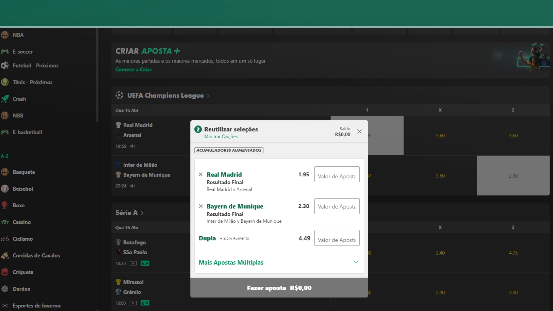screenshot Apostas Múltiplas bet365