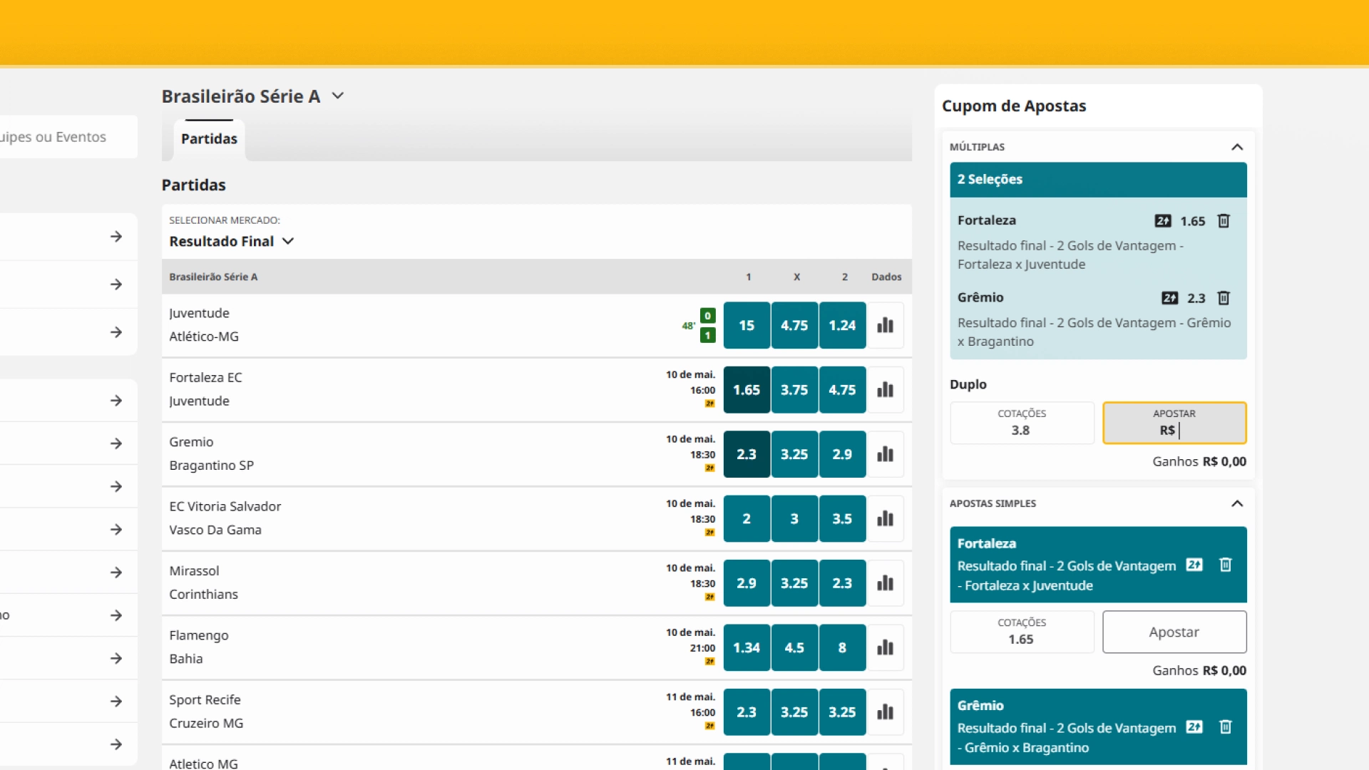 screenshot Apostas Múltiplas betfair